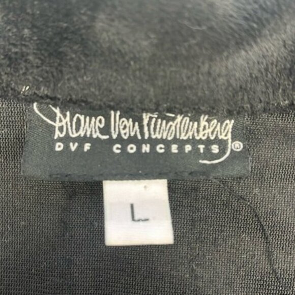 Diane Von Furstenberg DVF Black Velvet Peacoat Jacquard Lightweight VINTAGE L - Picture 9 of 9